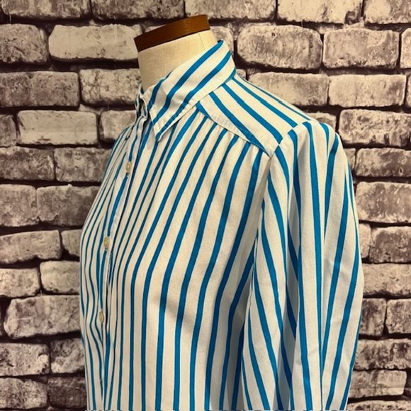 Colorayons Vintage Turquoise & White Striped Blouse Size M - Picture 5 of 10
